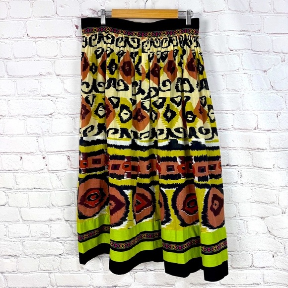Sandy Starkman Dresses & Skirts - Green Black A-Line Midi Skirt with Smocked Waist poplin size large bohemian